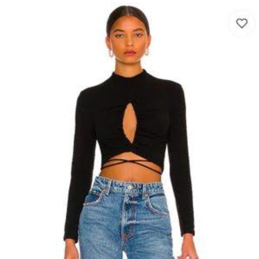 Astr The Label Long Sleeve Keyhole Adjustable Tie Wrap Top Size: L